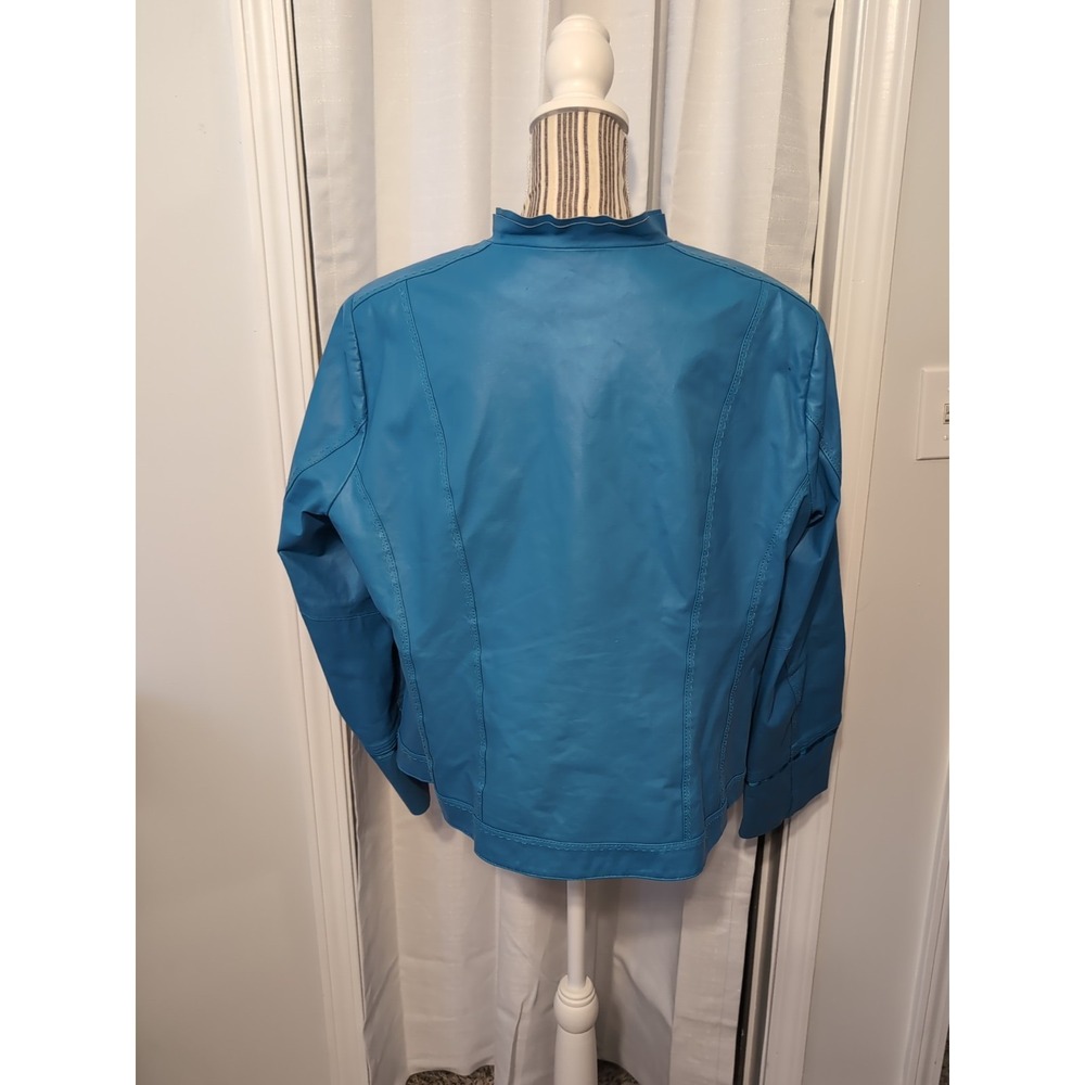 Vintage Y2K Terry Lewis Women's Blue Leather Jacket Size XL - Picture 7 of 13
